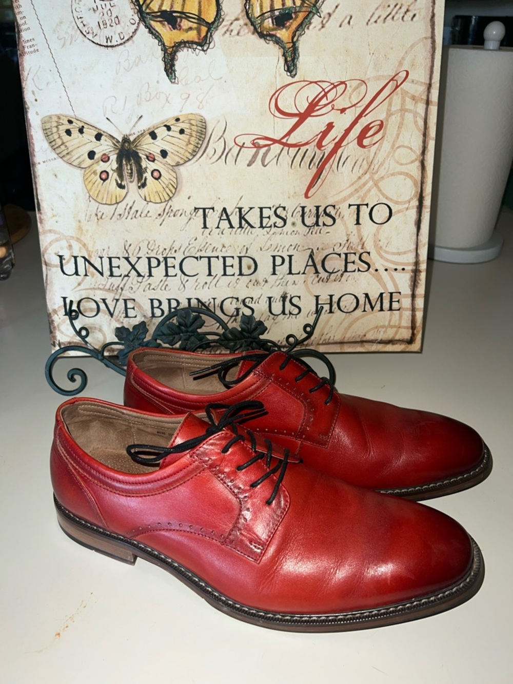 Stacy Adams Red Leather Lace-Up Derby Shoes